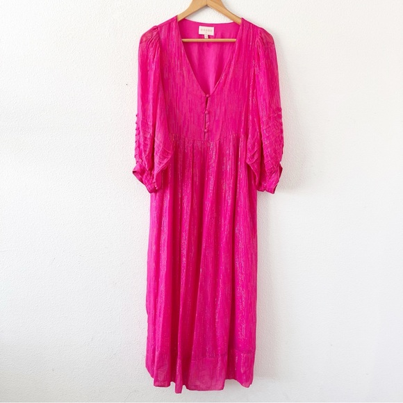 CIEBON Gayley Metallic Long Balloon Sleeve Maxi Dress in Pink - Picture 3 of 11